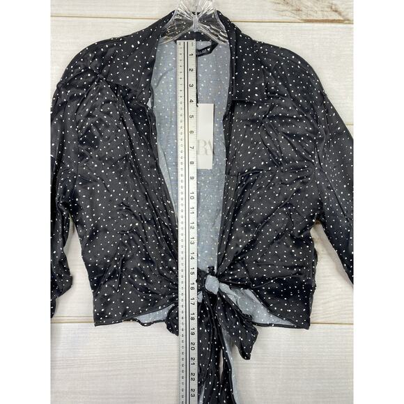 Zara Womens Top Size L Black Animal Print Satin Tie Open Front Long Sleeve NWT - Picture 5 of 9